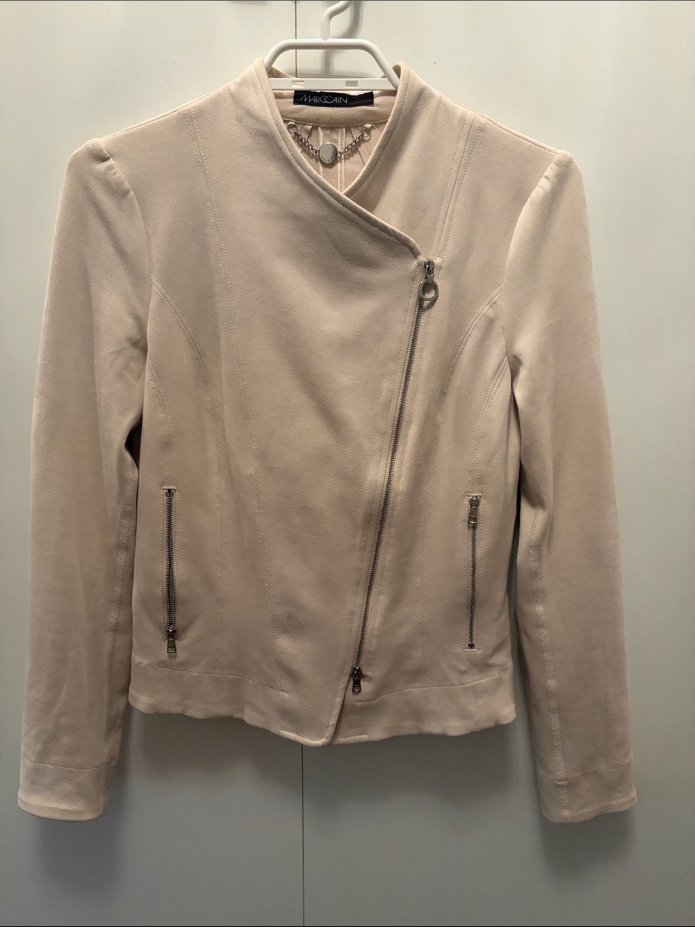 Marc Cain Cream Asymmetric Zip Leather Jacket